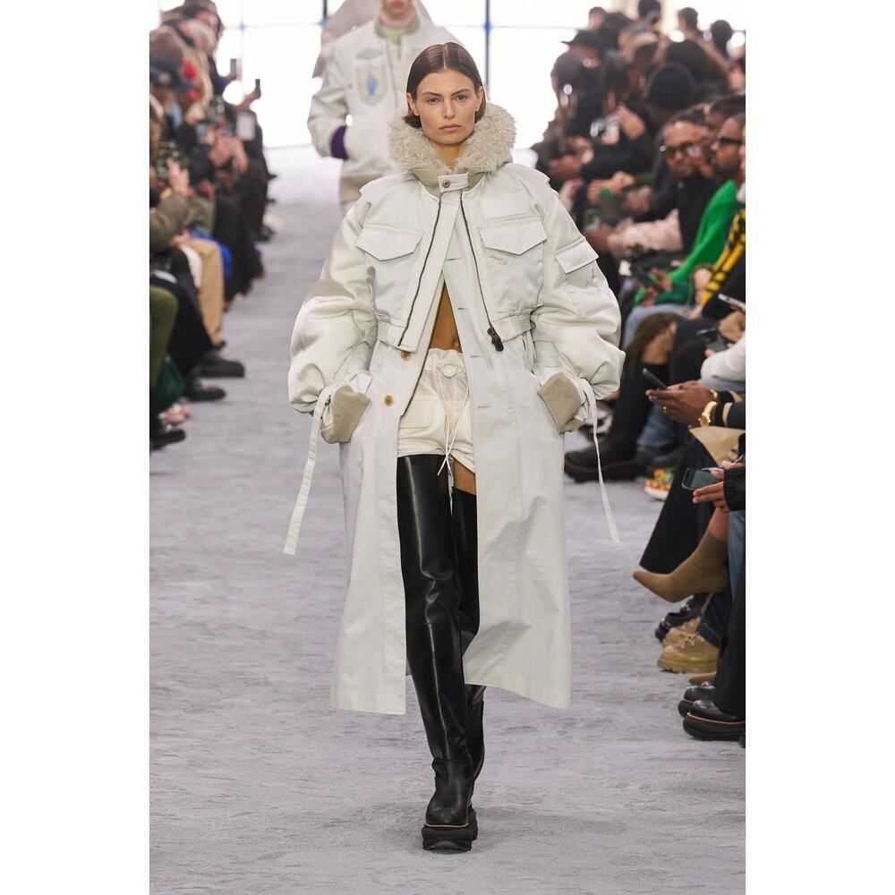 sacai x Spiewak faux fur trim nylon trench coat Lgray Size 1(small)